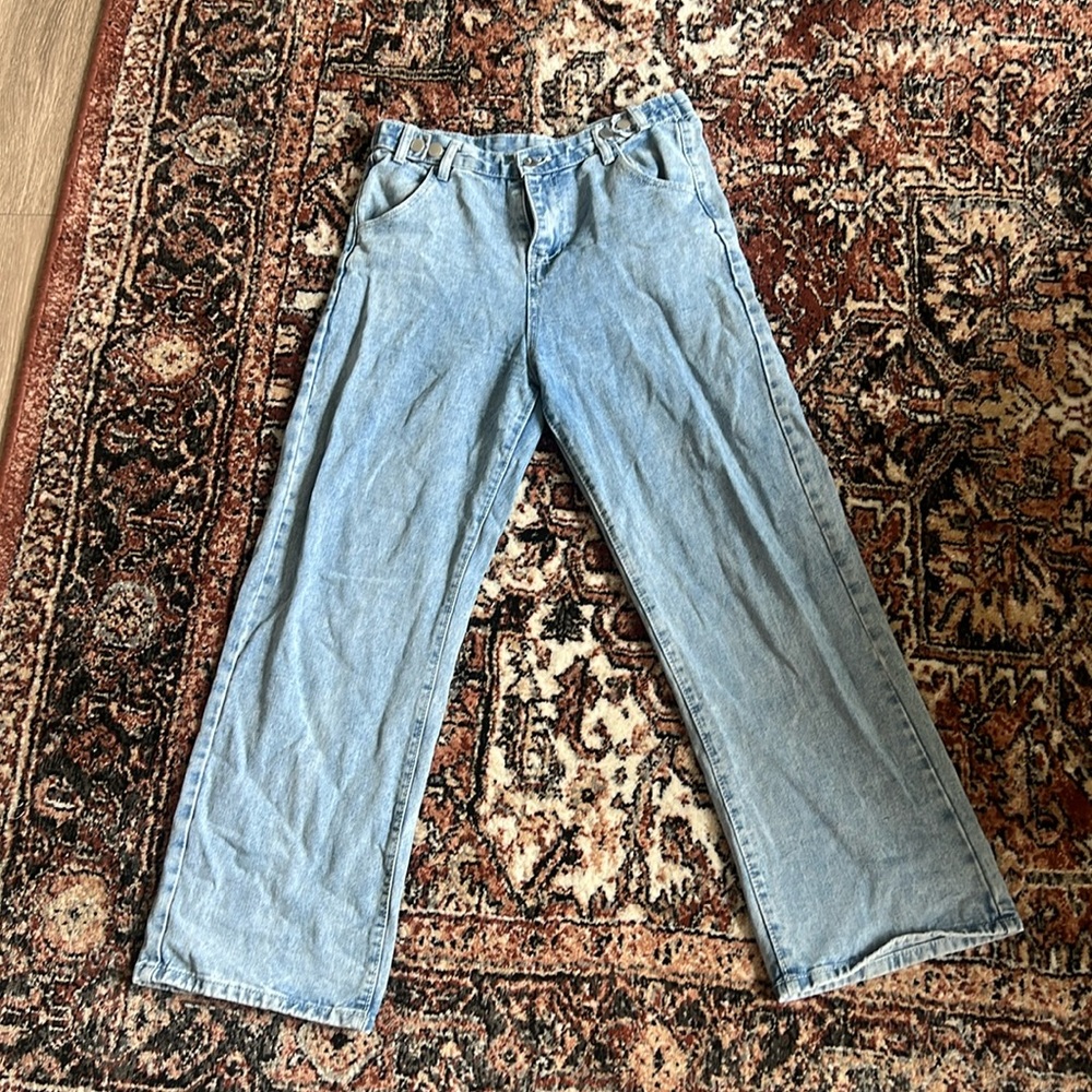 High Rise Light Wash Wide Leg Jeans
